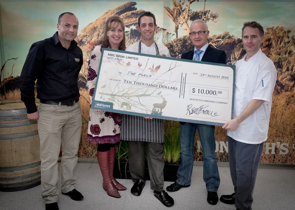 Russell Brown from Monteith's, Judge Allyson Gofton, winning Chef Brad King, head judge Kerry Tyack and judge Mark Gregory